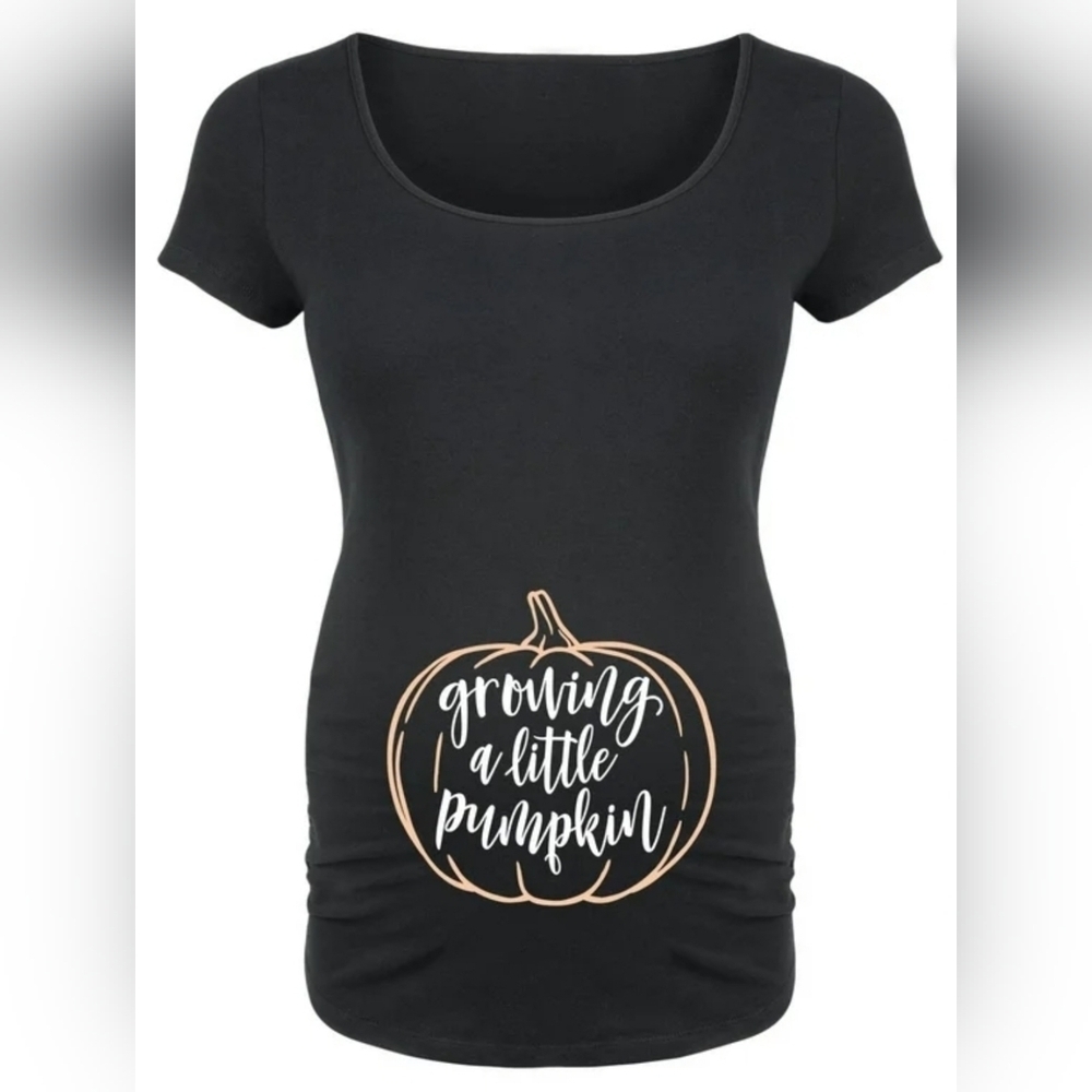 Bloom Maternity - Growing A Little Pumpkin - Maternity Scoop Neck T-Shirt, L - Picture 10 of 11